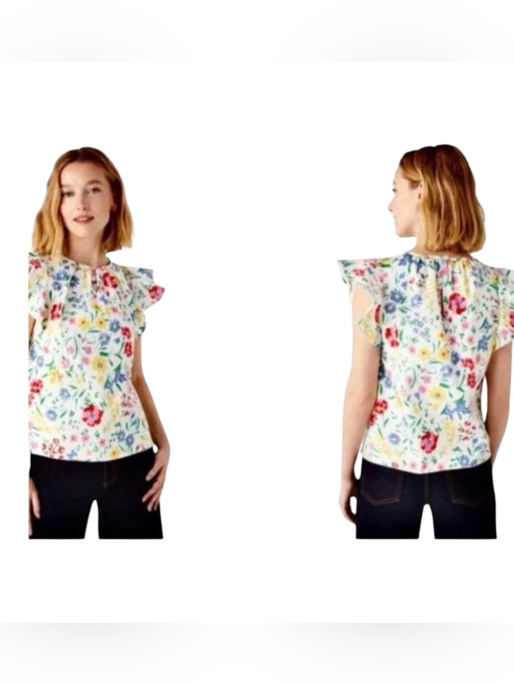 Kate spade  New England Floral Flutter-Sleeve Top